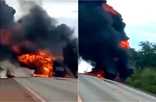 Carreta carregada com combustível pega fogo entre São João da Fronteira e Tianguá (Foto: Reprodução)