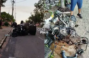 Carro capota após bater em canteiro de avenida na zona Leste de Teresina (Foto: Reprodução)