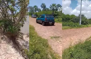 Estrada em Parnaíba corre risco de desaparecer por causa de erosão (Foto: Reprodução)
