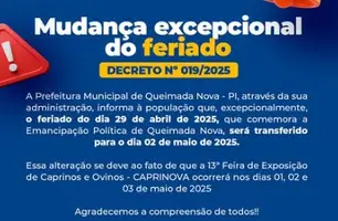 Feriado do aniversário de Queimada Nova é transferido para o dia 2 de maio (Foto: Reprodução)