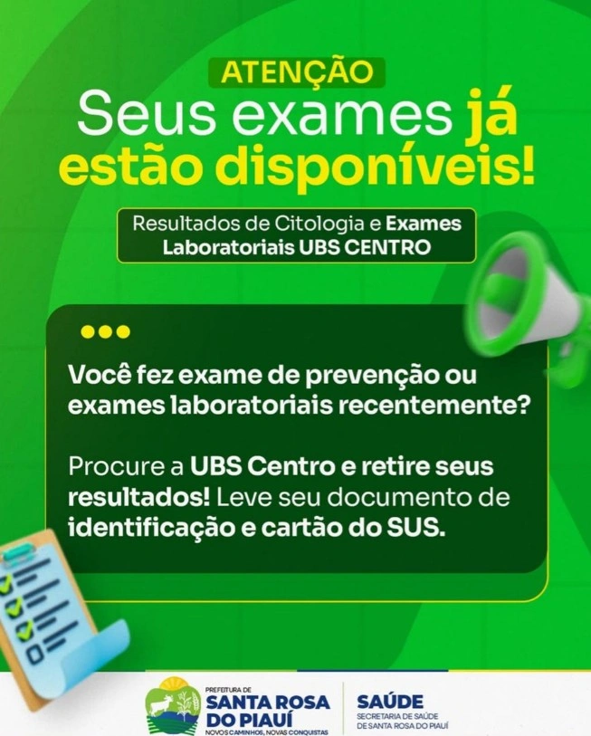 Moradores de Santa Rosa do Piauí podem retirar resultados de exames na UBS