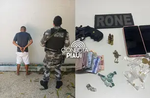 PM apreende drogas, arma e dinheiro com suspeito em casa abandonada em Teresina (Foto: Reprodução)