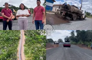 Prefeitura asfalta avenida principal do bairro Anajá em Lagoa do Piauí (Foto: Reprodução)