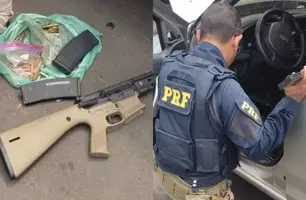 PRF apreende fuzil, munições e dinheiro em abordagem na BR 343 em Teresina (Foto: Divulgação/PRF)
