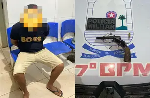 Suspeito conhecido como 'Datena' é preso com carabina artesanal em Corrente (Foto: Divulgação/PMPI)