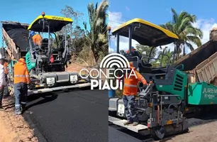 Asfalto começa a ser aplicado na rodovia PI-391, no município de Uruçuí (Foto: Reprodução)