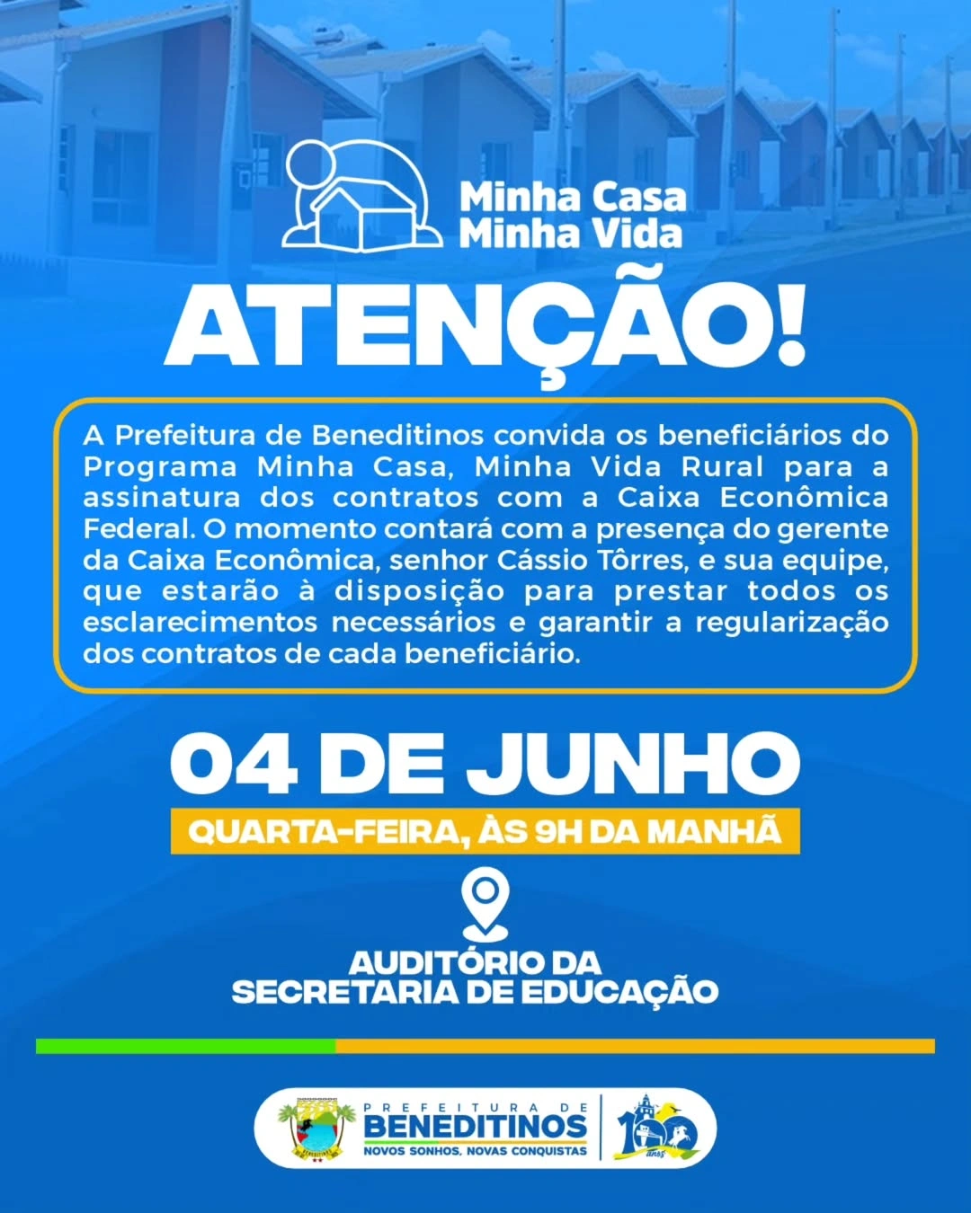 Beneditinos realiza assinatura de contratos do Minha Casa, Minha Vida Rural