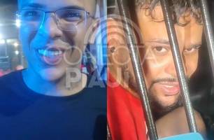 Blogueiros presos em operação do Draco debocham na chegada à delegacia em Teresina (Foto: Repórter 12/Conecta Piauí)