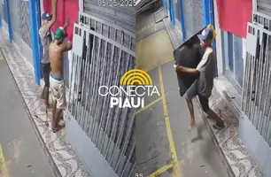 Câmera flagra dupla de criminosos arrombando e furtando TVs de loja em Timon (Foto: Reprodução)