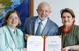 Cida Gonçalves, Lula e Márcia Lopes, nomeada como nova ministra das Mulheres (Foto: Ricardo Stuckert/Presidência da República)