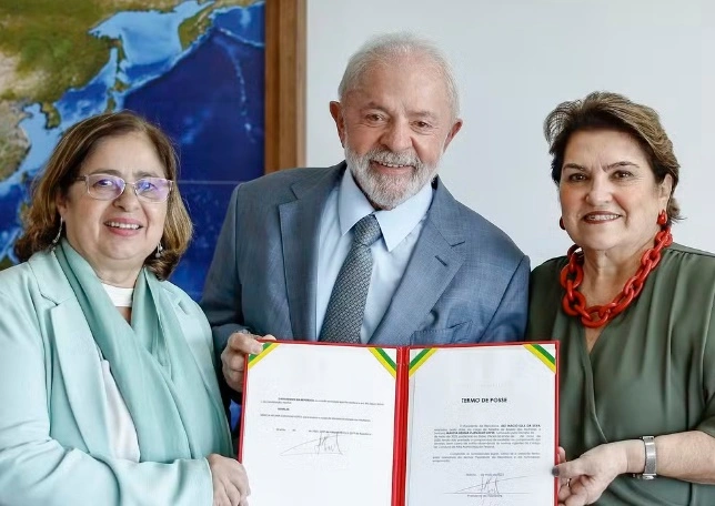 Cida Gonçalves, Lula e Márcia Lopes, nomeada como nova ministra das Mulheres