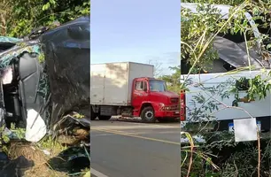 Colisão envolvendo duas caminhonetes e um caminhão-baú deixa feridos em Angical (Foto: Reprodução/Ratinho)