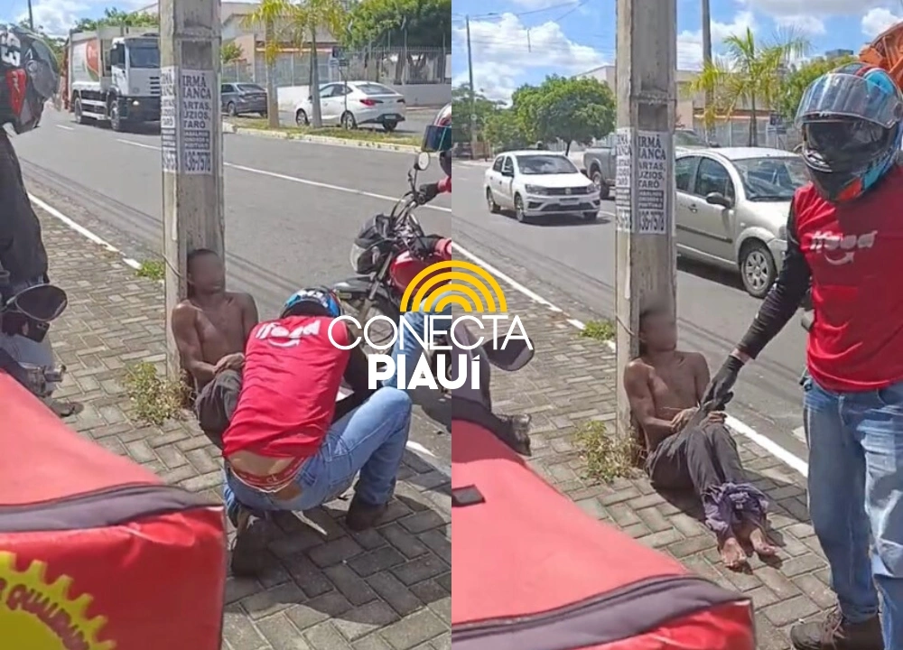 Homem é amarrado por entregadores após suposta tentativa de assalto em Teresina