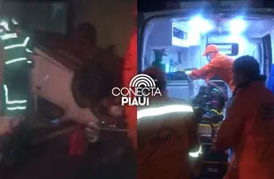 Motorista de aplicativo capota após colidir com carro estacionado em Teresina (Foto: Conecta Piauí)