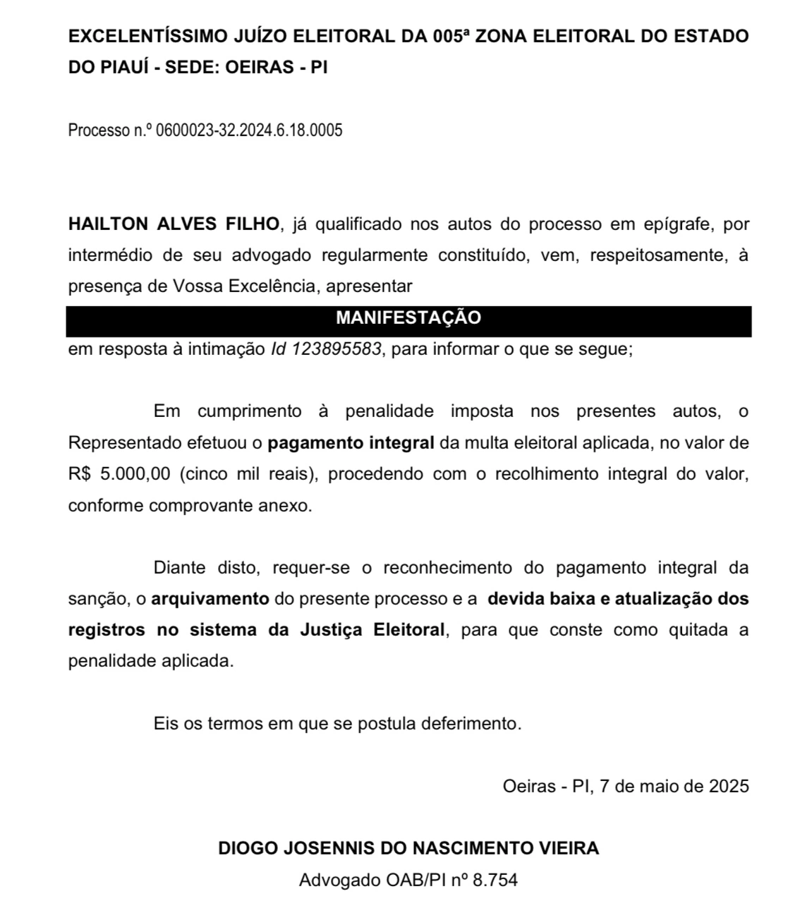 Pagamento de multa