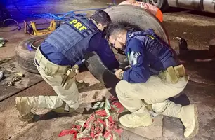 PRF do Maranhão descobre 188 quilos de drogas dentro de pneus de caminhão (Foto: Reprodução)