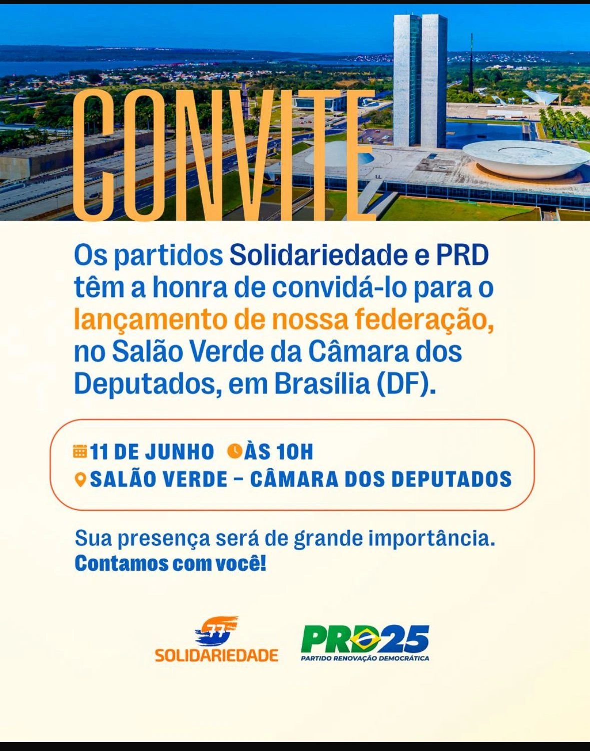 Solidariedade e PRD oficializam federação partidária no dia 11 de junho