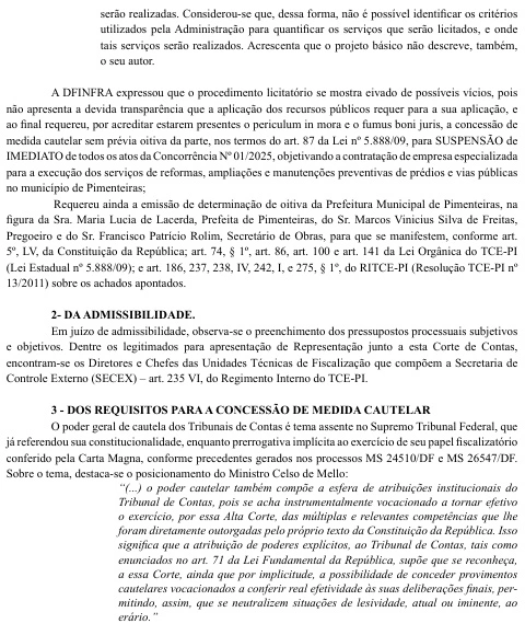 TCE-PI barra licitação milionária no município de Pimenteiras