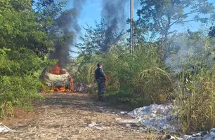 Veículo é encontrado em chamas em área de matagal em Teresina (Foto: Reprodução)