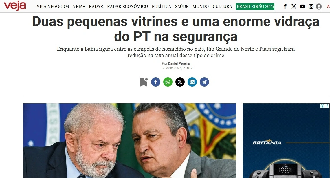 Violência em queda no Piauí ganha destaque em matéria da Veja