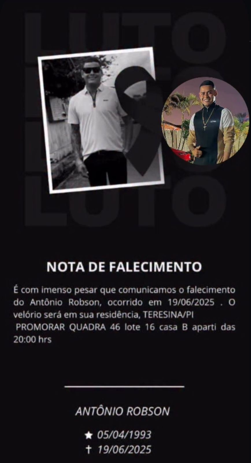 Corpo do influenciador 'Robin da Carne' será velado na zona Sul de Teresina