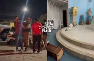Homem invade igreja, sai quebrando tudo e ameaça fiéis em Floriano (Foto: Imagens enviadas ao Conecta Piauí)