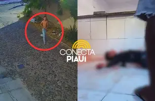 Câmera flagra fuga de comparsa de assaltante morto em mercado de Parnaíba (Foto: Reprodução)