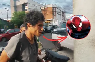 'Homem-Aranha' é preso ao escalar prédio para furtar ar-condicionado em Teresina (Foto: Repórter 12/Conecta Piauí)