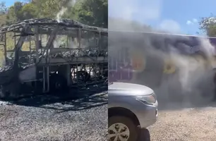 Incêndio destrói ônibus da banda Djavú e Bonde do Forró em Minas Gerais (Foto: Reprodução/Redes sociais)