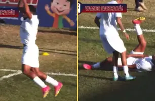 Jogador tenta imitar Cristiano Ronaldo e acaba se lesionando ao comemorar gol (Foto: Reprodução/Redes Sociais)