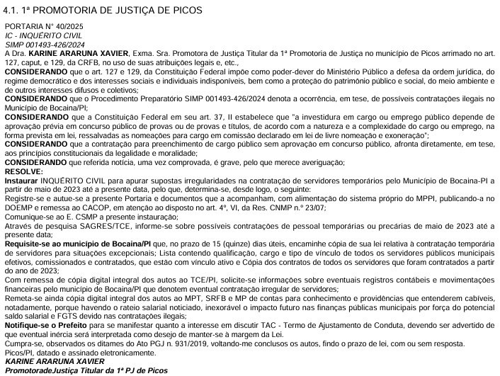 Ministério Público investiga contratações temporárias ilegais em Bocaina
