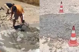 Moradores se unem para calçar rua tomada por buracos em Teresina (Foto: Reprodução)