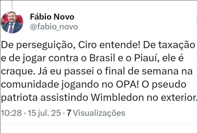 'Por que tanto veneno?', rebate Fábio Novo sobre críticas de Ciro Nogueira