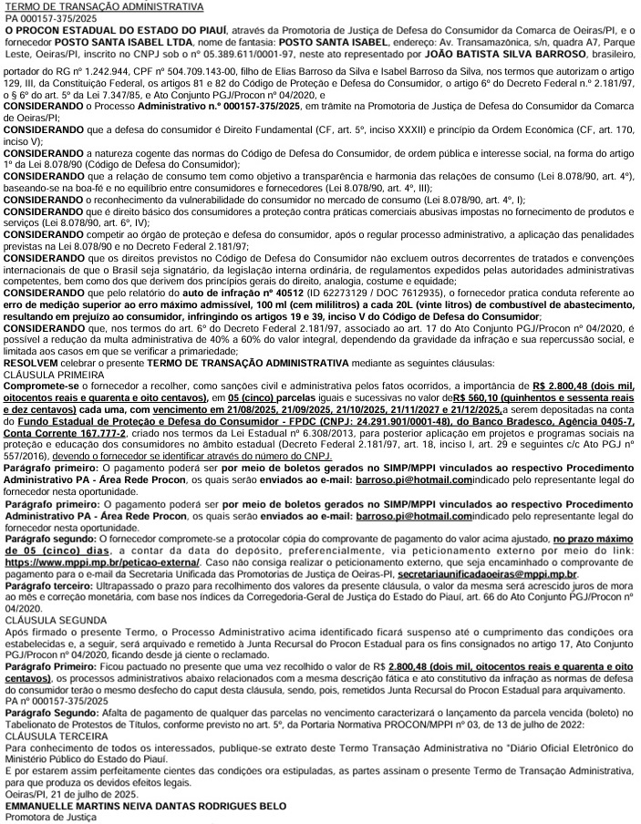 Posto de combustíveis no Piauí vai pagar multa após irregularidades na medição