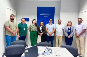 Prefeito Selindo Moura trata de obra de escola em reunião com a Caixa (Foto: Reprodução)