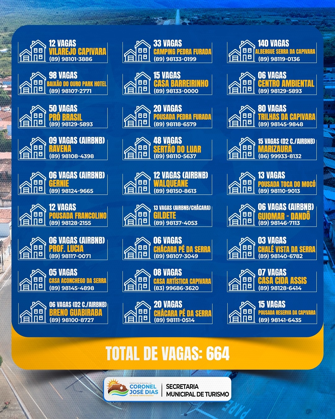 Prefeitura de Coronel José Dias divulga opções de hospedagem para a Ópera da Serra