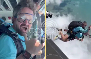 Secretário Marcelo Nolleto se aventura e salta de paraquedas no SkyBeach Fest (Foto: Reprodução/Redes Sociais)