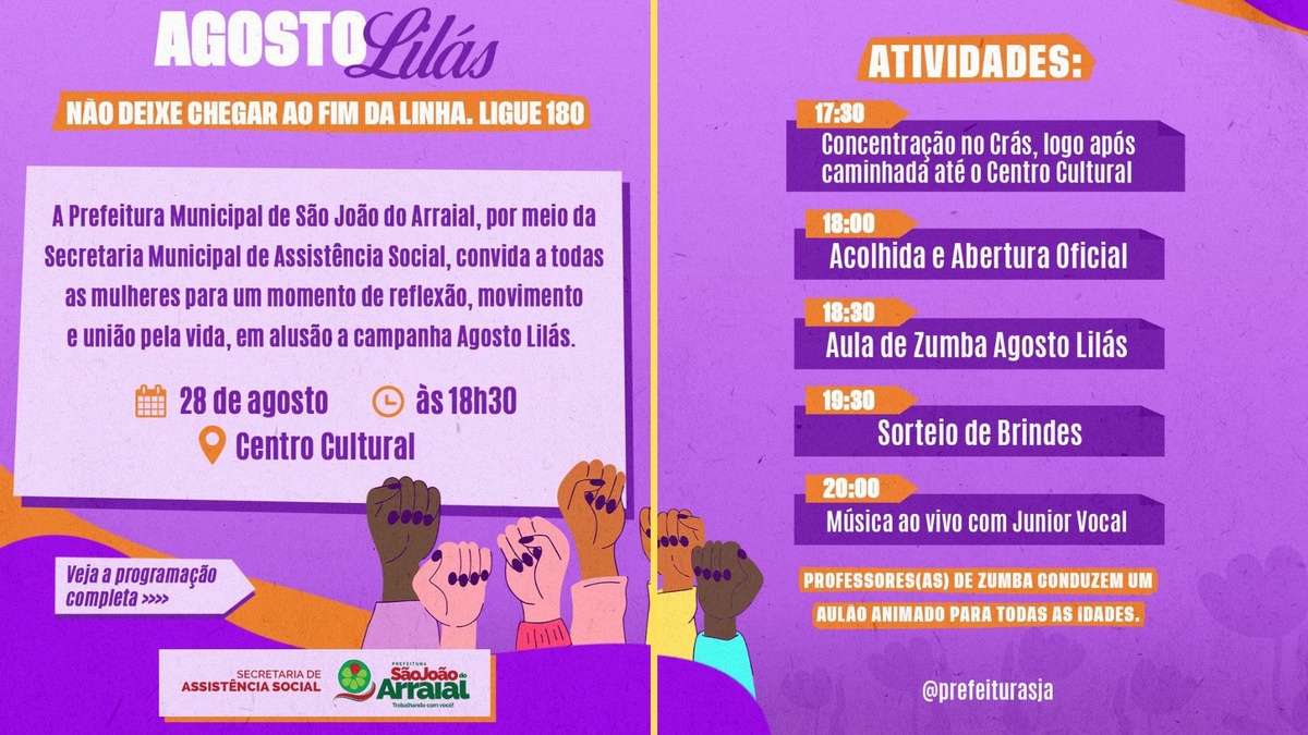 Agosto Lilás: Prefeitura de São João do Arraial promove evento de conscientização