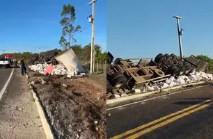 Caminhão tomba na PI-301, em Cocal; motorista é socorrido com ferimentos leves (Foto: Reprodução)