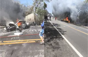 Caminhonete pega fogo e é atingida por caminhão na BR-316, em Caxias (Foto: Reprodução)
