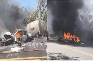 Colisão na BR 316 entre Caxias e Codó deixou dois mortos e carro em chamas (Foto: Reprodução)
