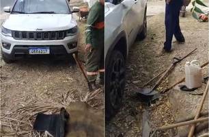 Garis afirmam que médico passou com carro por cima de ferramentas em Teresina (Foto: Reprodução) Garis afirmam que médico passou com carro por cima de ferramentas em Teresina (Foto: Reprodução)