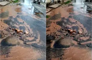 Grande vazamento de água revolta população na zona Norte de Teresina (Foto: Reprodução)