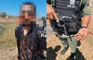 Homem é flagrado com arma de fogo e preso após perseguição em Demerval Lobão (Foto: Reprodução) Homem é flagrado com arma de fogo e preso após perseguição em Demerval Lobão (Foto: Reprodução)