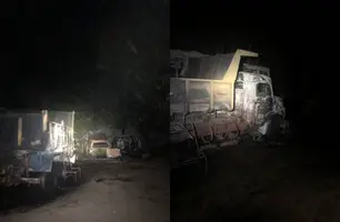 Incêndio destrói veículos em oficina no bairro Santa Clara, em Teresina (Foto: Reprodução)