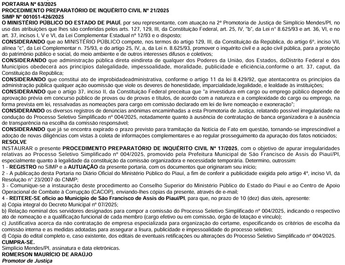 Ministério Público investiga irregularidades em processo seletivo de prefeitura