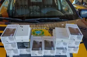 PRF apreende carga de celulares sem nota fiscal em ônibus em Floriano (Foto: Reprodução)