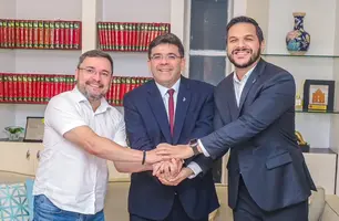 Rafael Fonteles, Washington Bandeira e presidente do PT, Fábio Novo. (Foto: Reprodução.)