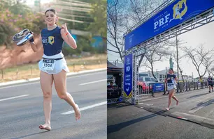 Atleta tira tênis que machucava pés e corre 4 km descalça em corrida de Teresina (Foto: Reprodução/Instagram)