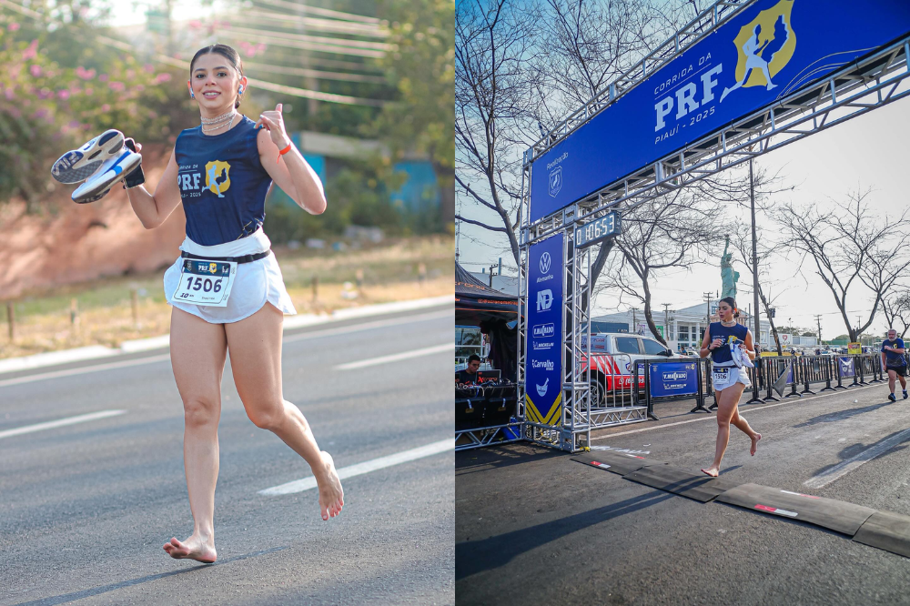 Atleta tira tênis que machucava pés e corre 4 km descalça em corrida de Teresina